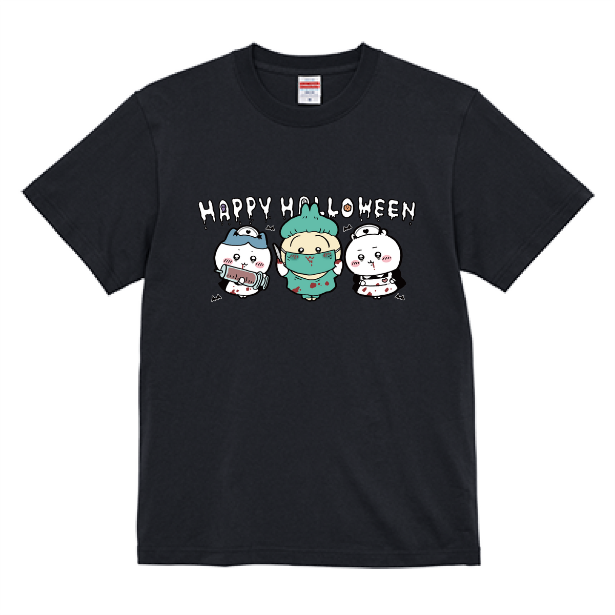 Chiikawa Happy Halloween 2026 Chiikawa, Hachiware & Usagi T-Shirt in Black, official product view 7