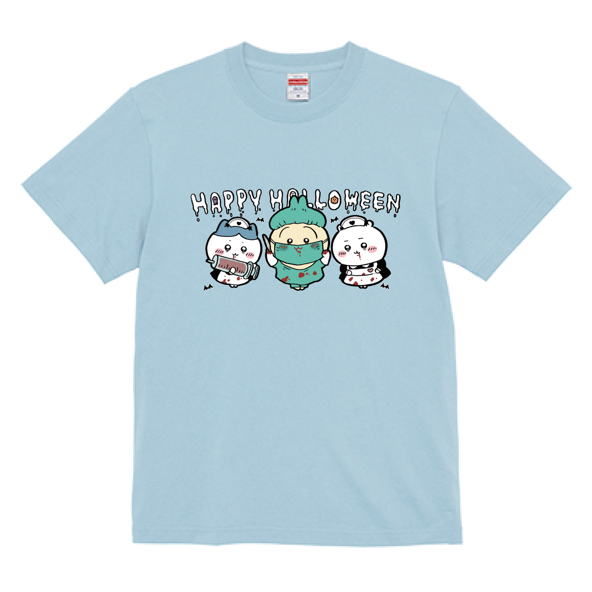 Chiikawa Happy Halloween 2026 Chiikawa, Hachiware & Usagi T-Shirt in Light Blue, official product view 10