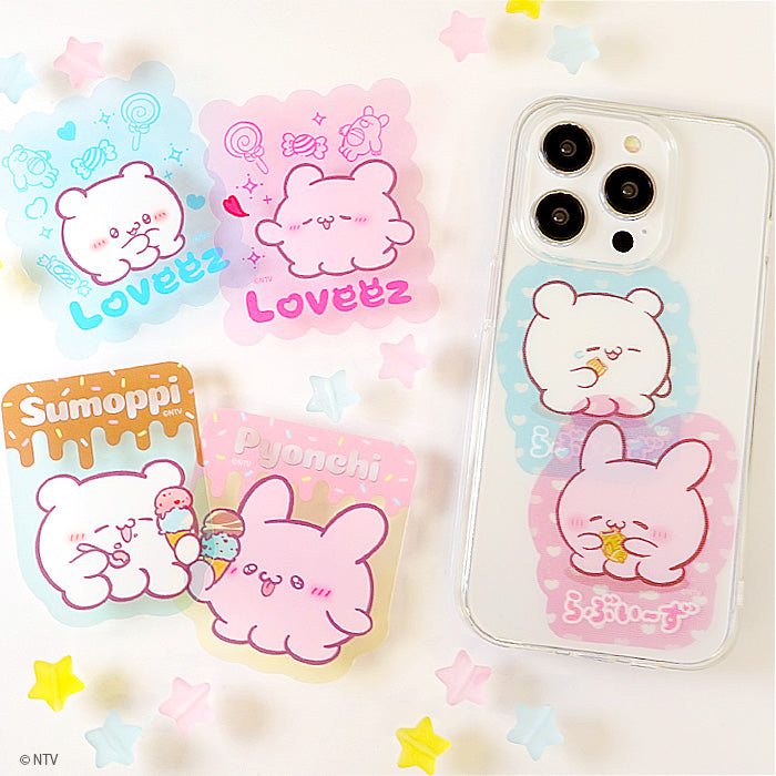 Loveez clear stickers displayed with a phone case