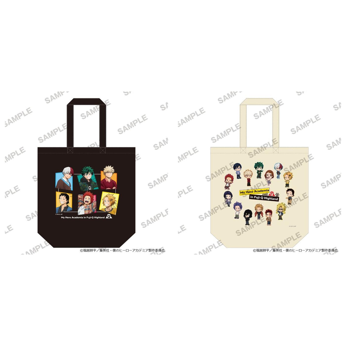 My Hero Academia Fuji-Q Highland totes, complete set of both designs