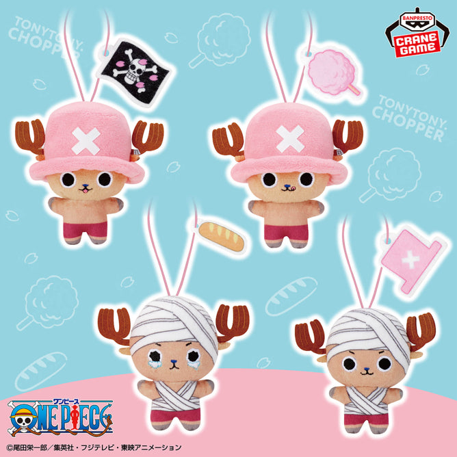 One Piece Plush Toy With Elastic Strap - Chopper Pink Hat Version Complete Set Of 4 Types