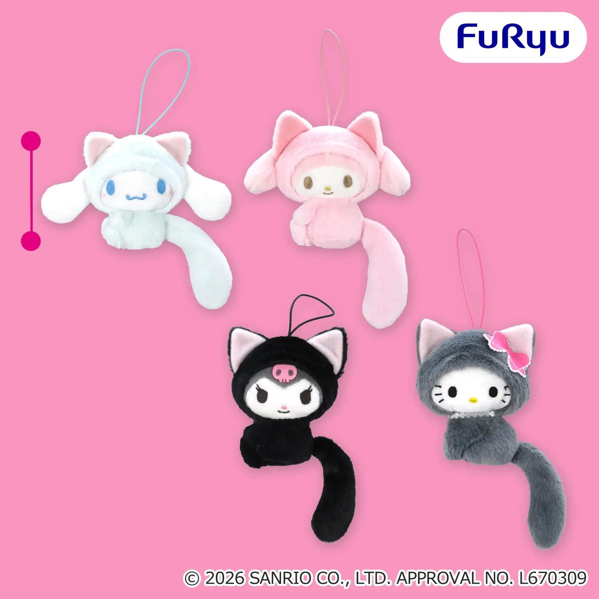 Sanrio Characters Nyangurumi - Dangling Tail Pastel & Chic Mascots complete set of 4 designs