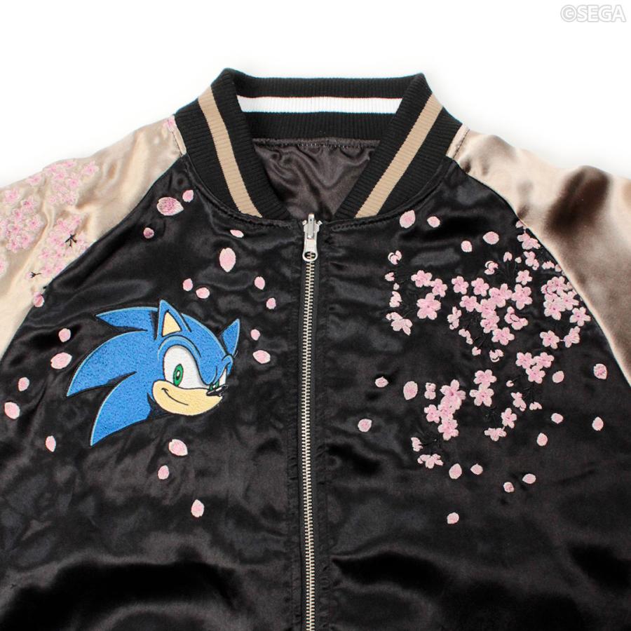 Sonic x Karakuri Tamashii Hokusai Sukajan - Sonic chest embroidery and cherry blossoms